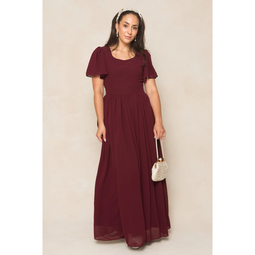 Ivy City Co Abbie Maxi Dress In Wine Chiffon / Women's Size‎ 16
